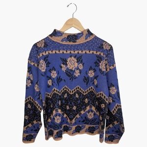 Vintage Floral Knit Sweater | Mock Neck | Women's Medium